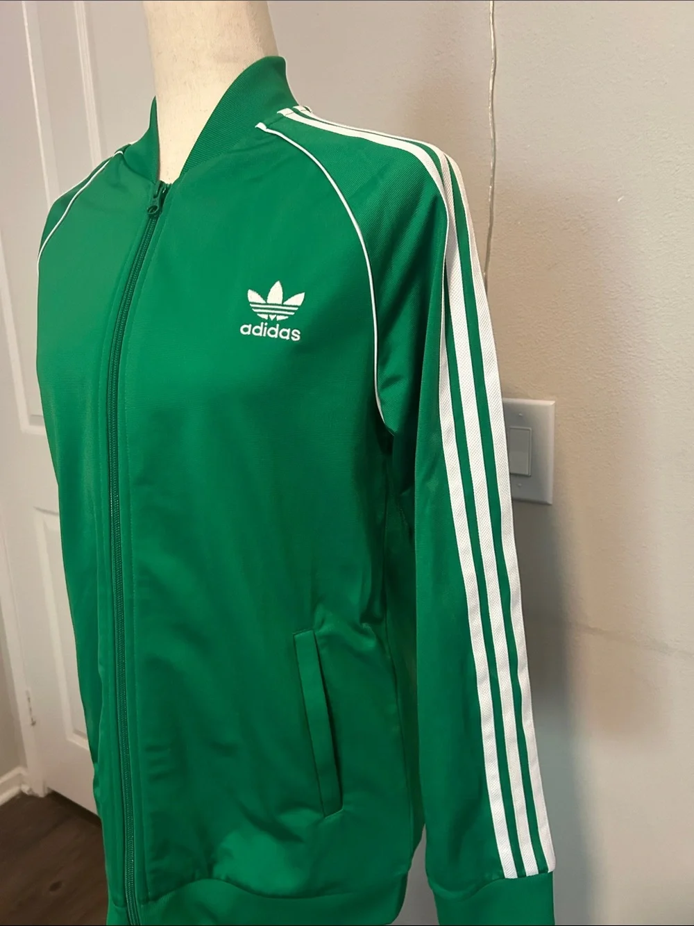adidas Originals Green Bomber-Style Track Jacket with White Stripes